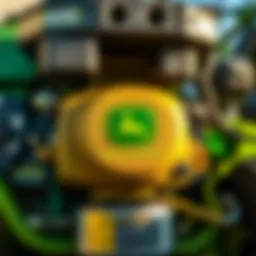 Close-up of John's Deere commercial push mower engine showcasing advanced engineering