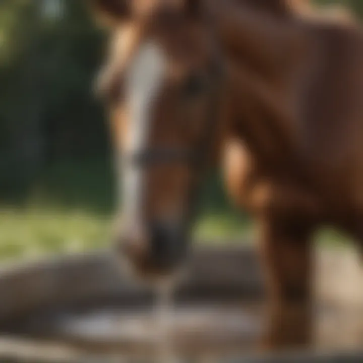 Close-up of a horse drinking from the Zesterra tub