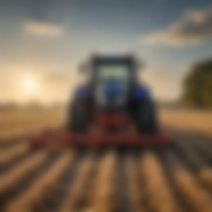 An agricultural field being efficiently raked with a three point hitch hay rake in action.