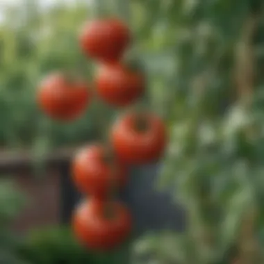 Tomatoes Supported by Hooks Close-up of tomatoes supported by hooks in a garden