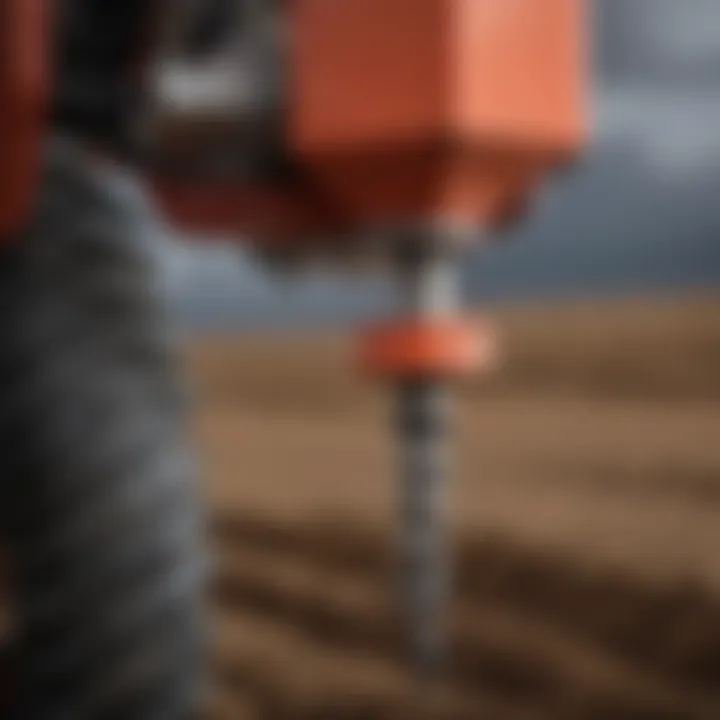 Close-up of a tractor auger bit showing its design features