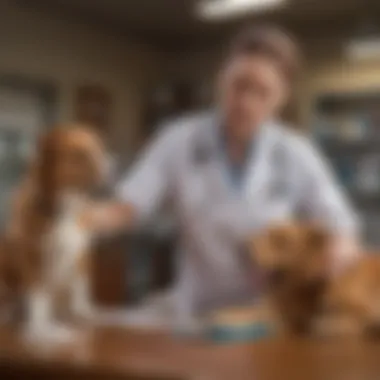 Veterinarian monitoring dog's health after administering Vetmedin Monitoring dog's health after medication