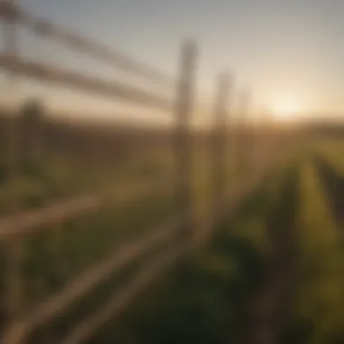 An agricultural field secured with woven no climb fencing, highlighting crop protection.