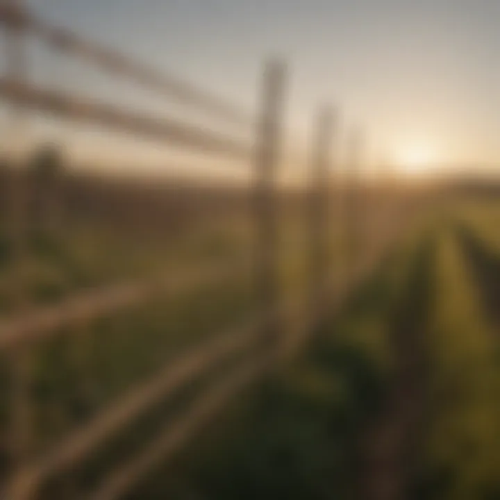 An agricultural field secured with woven no climb fencing, highlighting crop protection.