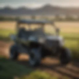 A cutting-edge UTV navigating through a vast agricultural field.
