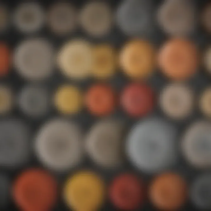 Different types of farm implement discs arranged for comparison