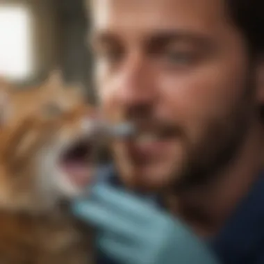 Veterinarian examining a cat's teeth