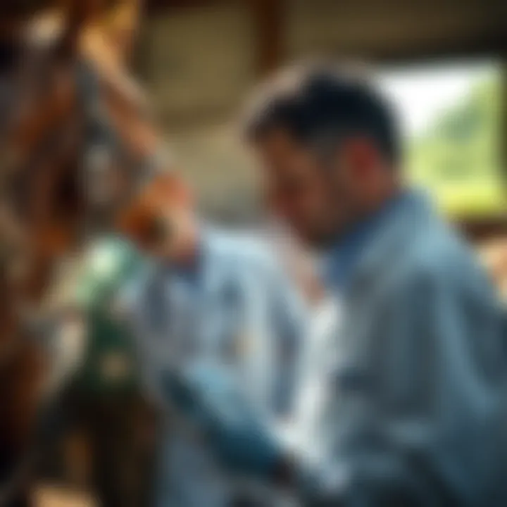 Scientific Insight into Equine Behavior Veterinarian examining a horse with a focus on behavior