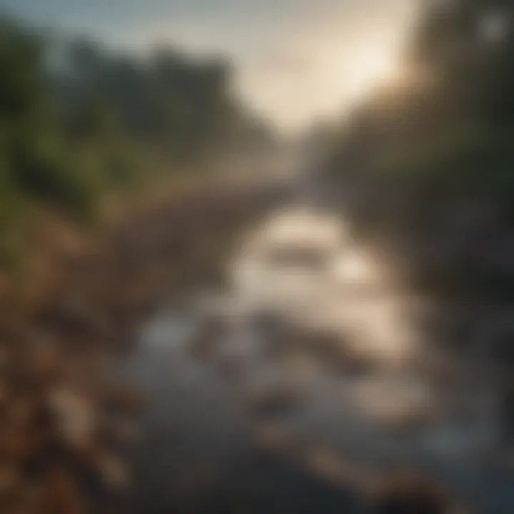 A polluted river reflecting the consequences of industrial waste disposal.