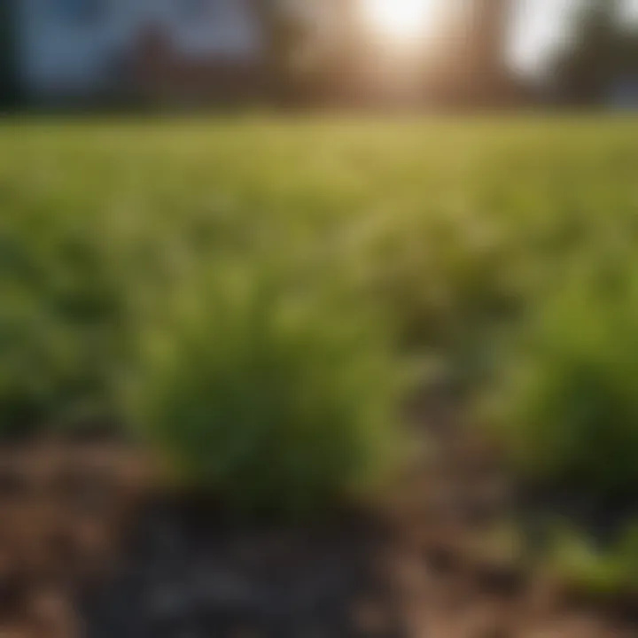 Vibrant bluegrass lawn with visible weed growth