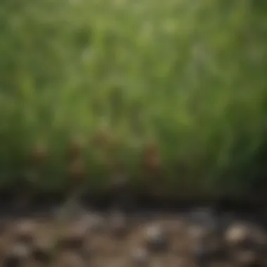 Close-up of healthy grass with visible grubs beneath the surface