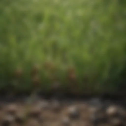 Close-up of healthy grass with visible grubs beneath the surface
