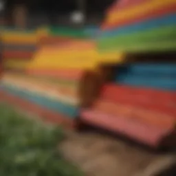 A vibrant display of various plastic lumber products showcasing colors and textures.