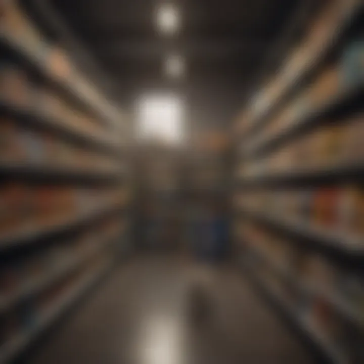 A shelf in a pet supply store filled with products