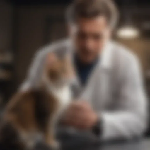 A veterinarian examining a cat