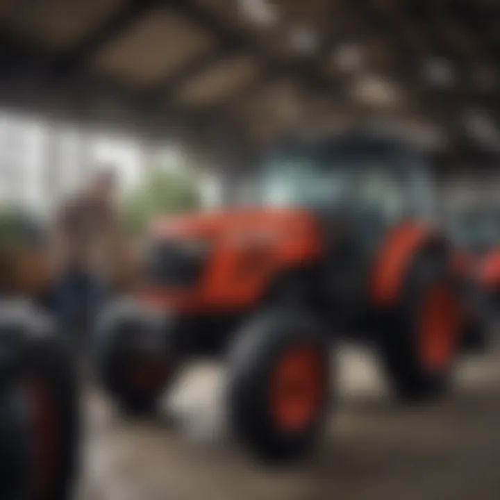 Maintenance check being conducted on a Yanmar tractor